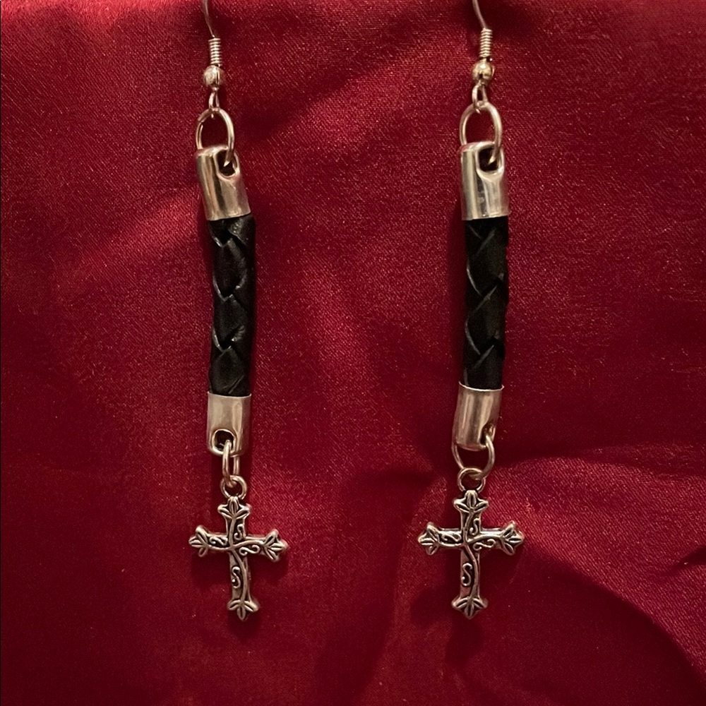 Handcrafted Silver Cross Earrings